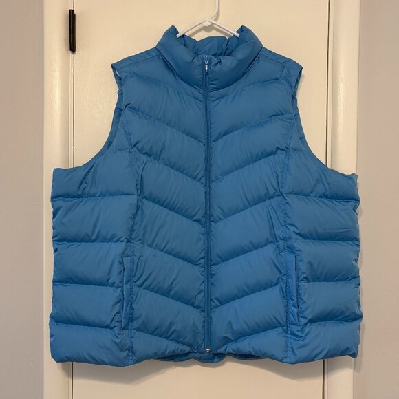Lands' End Women's Plus Full-Zip Quilted Down Puffer Vest 3X Blue Pockets - Picture 1 of 10